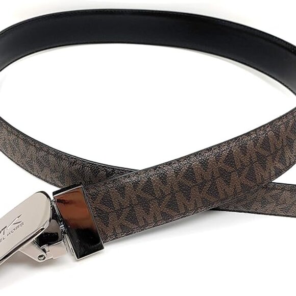 Michael Kors Men's Cut to Fit Reversible PVC Leather MK Plaque Belt (Brown) - Picture 3 of 4